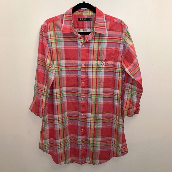 Bright plaid Lauren Ralph Lauren Button down top - Picture 1 of 5